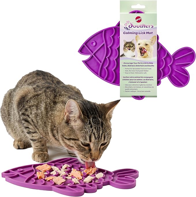 SPOT Soothers Fish Lick Mat - 9.75in Slow Feeder & Calming Mat for Cats, Kittens, Medium & Large Dogs and Puppies, Food-Grade Rubber, Dishwasher Safe, Anxiety & Boredom Relief