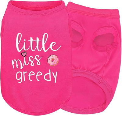 Pink Cotton Dog Shirt with 'Little Miss Greedy' Print, Soft & Breathable Pet Apparel for Small to Large Dogs, All-Season Sleeveless Vest, Cute and Comfortable Dog Outfit.Pink Donut 4XL