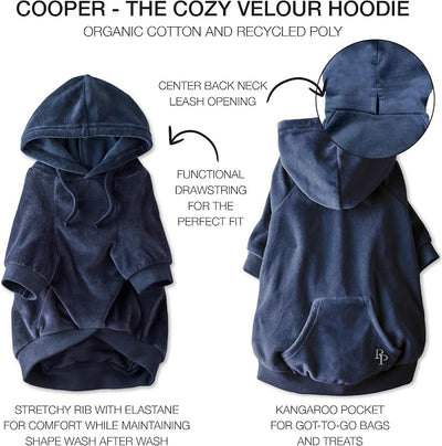 Pet Passion Cooper II Organic Cotton Velour Dog Hoodie Pet Coat for Small, Medium and Large Dogs, Navy, XXX-Small (up to 5lbs)