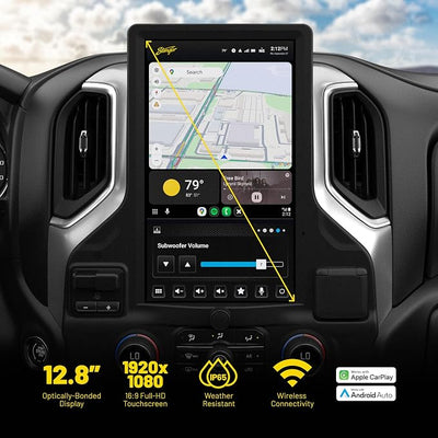 Stinger HORIZON12 Chevy Silverado/GMC Sierra (2019-23) 12.8” HD Touchscreen Car Stereo, Wireless Apple CarPlay/Android Auto, Bluetooth Radio Head Unit, GPS, Off-Road Gauges, Cam Inputs, Subwoofer, EQ