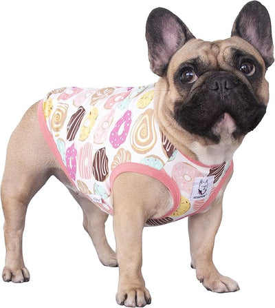 iChoue 100% Breathable Cotton English Bulldog Halloween Cartoon T Shirts Cute Clothes for Medium Large Dogs Vest Tank Tops Terrier Pitbull Donuts - XXLarge