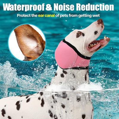 Dog Ear Muffs Wrap for Hematoma, Bathing, Drying, Swimming & Noise Anxiety Relief- Elastic Waterproof Ear Protection with Calming Hoodie Design for Grooming