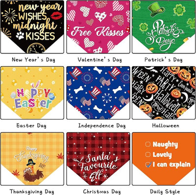 Weewooday 9 Pcs Holiday Dog Bandanas Halloween Thanksgiving Christmas Bandanas Birthday Scarf Adjustable Large Pet Washable Scarves for Large Dog Costume Supply