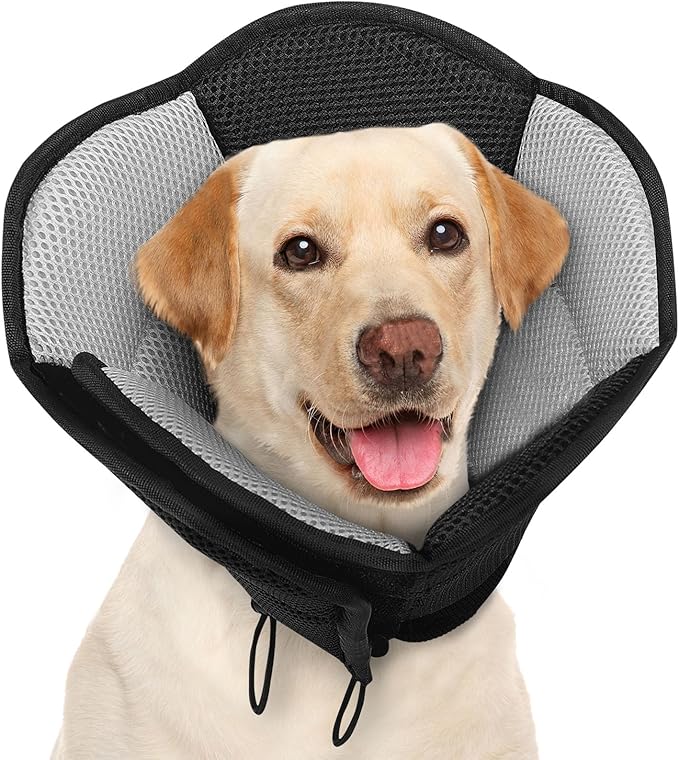 AOFITEE Large Dog Cone - Adjustable Dog Cone to Stop Licking, Foldable Extra Large Cones Dogs for Wound Healing, Pet Elizabethan Cones Collar After Surgery, XL Fabric Pet Neck Collar, Black X-Large