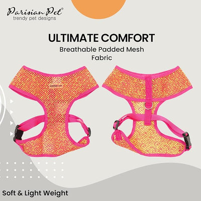 Parisian Pet Girl Dog Harness - Breathable Mesh Pink Yellow No Pull Puppy Harness with Leash Ring - Adjustable Harnesses for Dogs - Soft Step-in Pet Vest - Lightweight Dog Vests for Small Sized Dogs