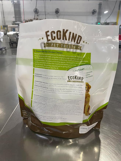 EcoKind Yak Cheese Himalayan Dog Chews, Yak Chews for Large Dogs, Long Lasting Bone for Aggressive Chewers, Only 3 Ingredients, Natural High Protein Dog Treats, No Additives, Large - 8+ Chews (2 lbs)