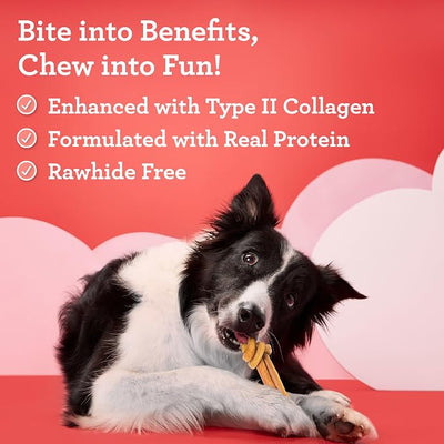 DreamBone CollaYUMS Knots Plus Collagen Chews for Dogs, 14 Count, Treat Your Dog to Rawhide-Free Chews Made with Chicken, Vegetables and Peanut Butter
