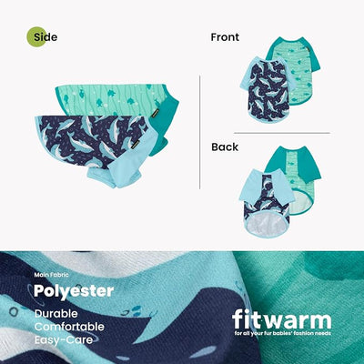 Fitwarm 2 Pack Dolphin & Fish Dog Shirt, Hawaiian Summer Clothes for Small Dogs Boy Girl, Lightweight Pet Outfit, Tea Blue, Green, XS