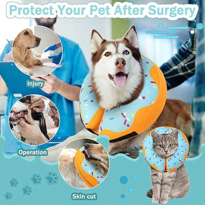 Recovery Donut Collar for Dogs & Cat,Inflatable Dog Cone Collar Alternative After Surgery,Soft Cone for Large Medium Small Dog,Adjustable Pet Neck Donut(Blue,Medium)