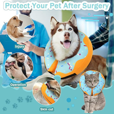 Recovery Donut Collar for Dogs & Cat,Inflatable Dog Cone Collar Alternative After Surgery,Soft Cone for Large Medium Small Dog,Adjustable Pet Neck Donut(Blue,Medium+)