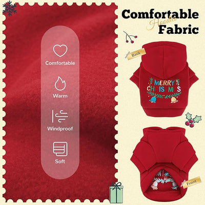 ABRRLO Small Dog Hoodie Clothes Red Christmas Dog Outfit Warm Fleece Dogs Sweater for Small Dogs Cat Boy Girl Cute Puppy Sweatshirt with Leash D Ring Xmas Doggy Costume Chihuahua Yorkie Shihtzu(Red,L)