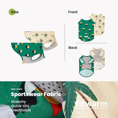 Fitwarm 2 Pack Toucan & Palm Tree UPF 50+ Sun UV Protection Dog Shirt, Lightweight Cooling Vest, Quick Dry Summer Clothes for Small Dogs Boy Girl, Pet Outfit, Green, Beige, Small