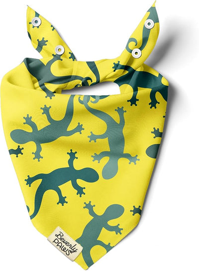 Snap-On Dog Bandana for Small Medium Large Pets, Dogs Cats Adjustable Handkerchief Scarf for Girl & Boy, Funny Cute Puppy Apparel & Accessories (Yellow Gecko, X-Large)