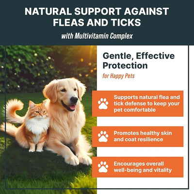 Flea and Tick Oral Prevention Support & Treatment for Dogs and Cats – Natural Flea Control with Multivitamin - Supplement Drops for Small and Large Dogs