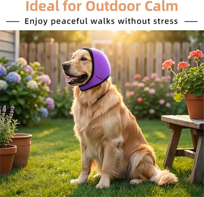 Dog Ear Muffs Noise Protection, No-Shake Ear Wrap for Hematoma Care, Bathing, Drying, Swimming & Noise Anxiety Relief (Purple, Medium)