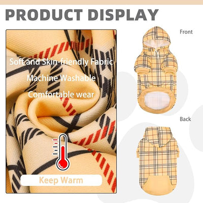 KOOLTAIL Plaid Dog Hoodie for Small Medium Large Dogs,Pet Clothes Sweater with Hat and Pocket for Cold Weather Winter, Soft&Warm Doggy Hooded Sweatshirt Coat Outfit for Puppy Cats Girls Boys Khaki M