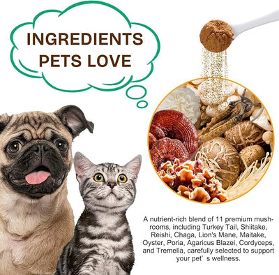 Mushroom Supplement Powder for Dogs & Cats, 2 Pack Turkey Tail Mushroom for Dog, Enriched with Antioxidants, Immune Support, Cellular Protection, Joint & Skin Support, Mushrooms Complex for Pets