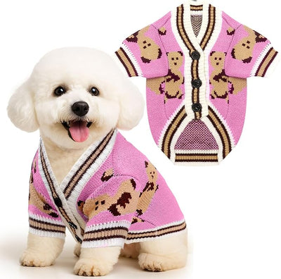 PETCARE Small Dog Sweater Cute Bear Dog Cardigan Coat Clothes for Small Medium Dogs Boy Girl Cat Sweaters Clothes for Cats Only Soft Warm Fall Winter Puppy Knitted Outfits Chihuahua Shih Tzu, Pink