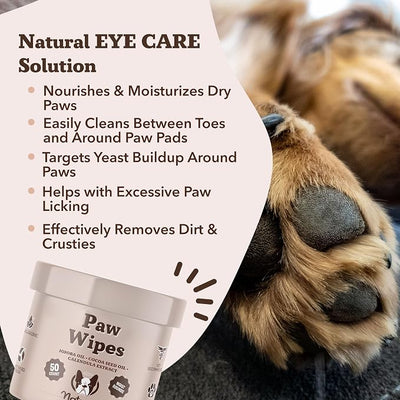 Natural Dog Company Natural Dog Paw Wipes - 50 Ct - Organic, Vegan Pet Paw Wipes for Dogs, Eco-Friendly, Ideal for Removing Dirt, Allergens & Moisturizes Dry Cracked Paws, Coconut Oil & Cocoa Butter