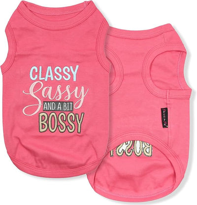 Parisian Pet Dog Shirt – 100% Cotton Classy Sassy and Bossy Shirts for Large Dogs – Pink Sleeveless Puppy Clothes – Soft Breathable Dog Outfit – Summer Pet Apparel - Stretchable Tshirts for Dogs Girls