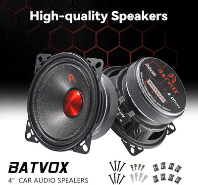MX40P1 Loudspeaker 4 Inch Midrange 120 Watts 4 Ohms Red Dust Cap, Premium Quality Audio Door Speakers for Car or Truck Stereo Sound System, Black (2 Speakers)