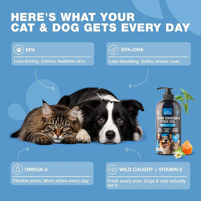 Fish Oil for Dogs and Cats - Skin and Coat Support Supplement for Pets - Omega 3 6 9 Fatty Acids - Itchy Skin, Shedding, Immunity, Joint - EPA DHA - Wild Caught Salmon and Pollock Food Topper