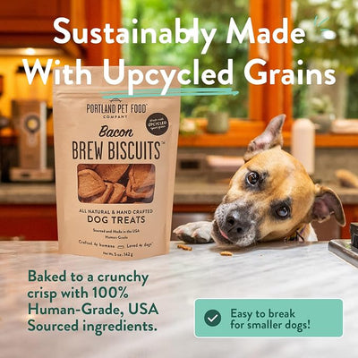 Portland Pet Food Company Bacon Brew Biscuits – Crunchy Limited Ingredient Dog Treats Made with Upcycled Spent Grain, Protein & Fiber Rich Training Treats for Dogs, USA Made, 1 Pack (5 oz Bag)