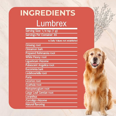 Lumbrex Joint Pain and Stiffness Relief Supplement for Dogs by Gold Standard Herbs, All Natural Angelica Root and Loranthus, 250 gram Powder