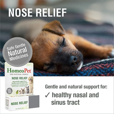 HomeoPet Nose Relief, Safe and Natural Sinus Supplement for Cats, Dogs, and Small Pets, Nasal Support, 15 Milliliters