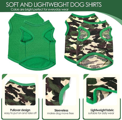 2 Pack Dog Shirts for Small Dogs Girl Boy Camouflage Puppy Clothes Pet T Shirts Dog Clothes for Small Dogs Cats Apparel (Green Camouflage + Solid Color, Medium)