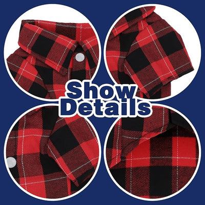 Paiaite Plaid Dog Shirt: Classic Checkered Style in Pure Cotton for Large, Medium, and Small Breeds, Comfort, Breathability, and Elegance. Perfect for Everyday Wear, and Photoshoots Red XL