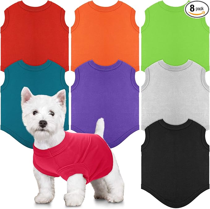 8 Pcs Winter Dog Shirts Pet Puppy Blank Clothes Soft Dog T-Shirt Breathable Plain Male Female Pet Shirts Cotton Puppy Clothes Outfit for Most Cats for Holiday Valentine's Day Outfit(S)