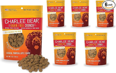 Charlee Bear Crunchy Dog Training Treats, Low Calorie (3 Kcal), Grain Free Natural Mini Treats for Puppies, Small, Medium & Large Dogs, USA Made, Healthy Chicken, Pumpkin & Apple Flavor 8oz (6-Pack)