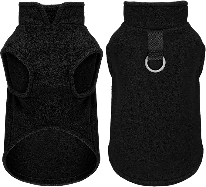 Sleeveless Pullover Fleece Vest for Small Dogs: Cozy Polyester Dog Jacket, Tank Top Sweater with Leash Ring and Armholes, Crisp, Warm, and Easy-to-Wear Design for Everyday Comfort Black L
