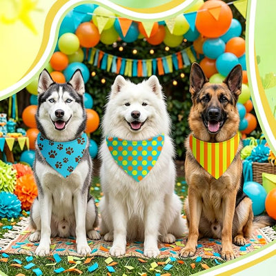Weewooday 50 Pcs Cartoon Dog Bandana Bulk for Hippie Paw Print Flower Adventure Cute Triangle Soft Dog Bibs Summer Theme Birthday Party Supplies for Small Medium Large Costume 31.5 x 21.7 X21.7 Inch