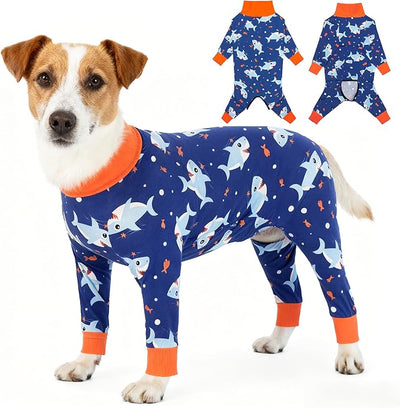 Dog Recovery Suit After Surgery Female Male, Medium Large Dog Neuter Shirt Cone Alternatives Prevent Licking Surgical Onesies (Blue Shark, XL)