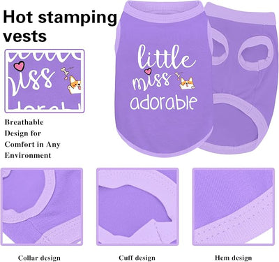 Cotton Dog Shirt with 'Little Miss Adorable' Corgi Head Print, Soft & Breathable Pet Apparel for Small, Medium, and Large Dogs, All-Season Sleeveless Vest, Cute and Comfortable Dog Outfit.Purple 2XL