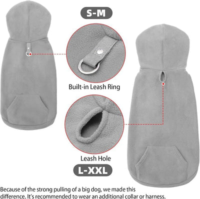 EXPAWLORER Dog Hoodie Fleece Sweater Vest, Hooded Dog Sweatshirt Fall Winter Pet Clothes with Leash Ring, Sleeveless Warm Cozy Puppy Clothing for Cat Small Medium Large Dogs Girl Boy, Grey S