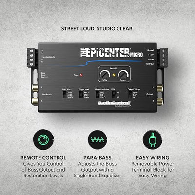 AudioControl The EPICENTER Micro Bass Restoration Processor & Line Output Converter, Compact Car Audio Bass Booster Enhancer, Line Level & Speaker Level Inputs, Includes Dash Mount Remote Control Knob