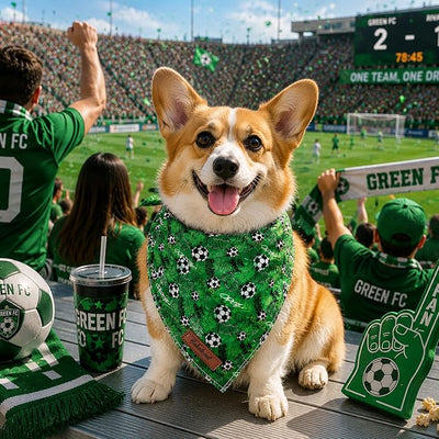 Boy Dog Bandana - Green Soccer Sport Dog Bandana for Medium Large Dogs, Cute Male Dogs Neck Scarf Pet Bib, Soft Triangle Scarf Summer Pet Accessory L