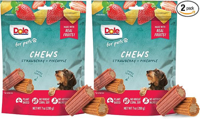 Dole for Pets Dog Chews, Assorted Strawberry + Pineapple Fruit-Flavored Treats, Real Fruit Flavor, No Artificial Colors Flavors or Preservatives, No Wheat Corn Soy, 7.05 Oz Bag - 2 Pack