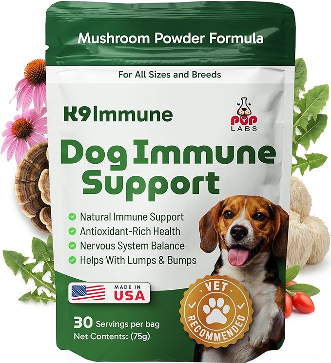 K9 Immune, All-Natural Mushroom Powder for Dogs for Immunity, Digestion, Joints, & Energy, Antioxidant-Rich & USA-Made, Dog Immune Support with Turkey Tail Mushroom for Dogs, 30 Servings