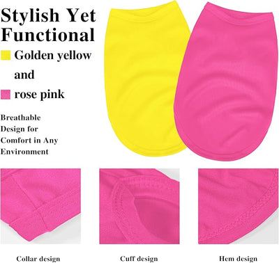 2 Pack Solid Color Dog Shirts - Lightweight, Quick Dry, Breathable Pet T-Shirts for Small to Large Dogs - Stretchy, Durable, Ideal for All Seasons and Holidays.Rose red&Yellow XL