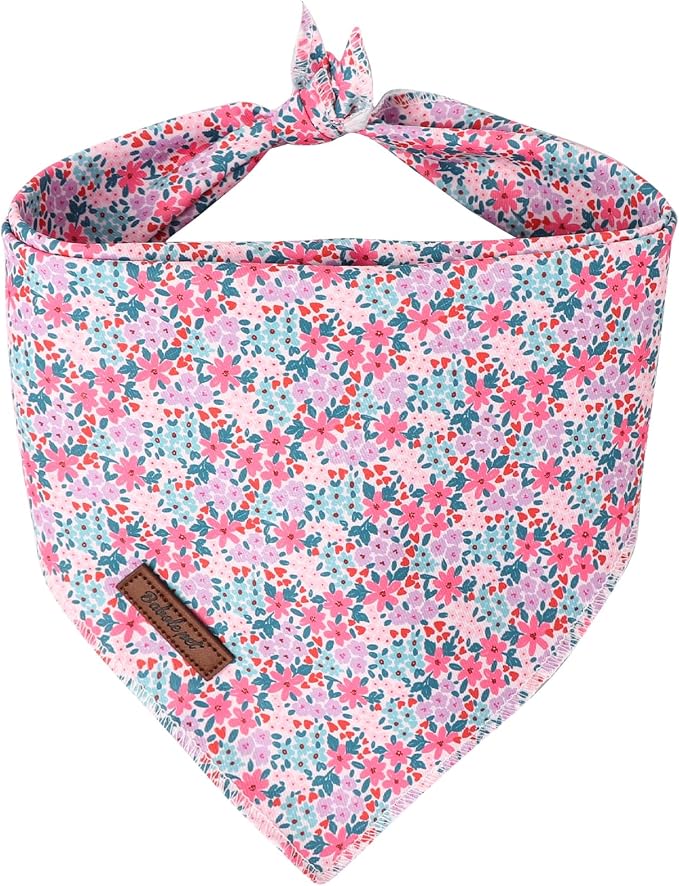 Floral Dog Bandana - Soft Spring Summer Wildflowers Dog Neck Scarf, Cute Pet Bib for Puppy Kitten, Kawaii Photo Dogs Cats Prop for Daily Use Parties & Pet Photography S