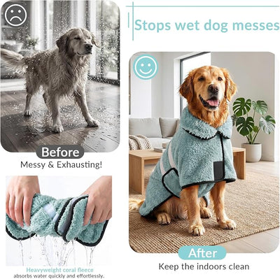 Bienbee Dog Bathrobe, Quick Drying Super Absorbent Pet Robes for Small Medium Large Dogs, Drying Coat for After Bath & Swim, Warm & Cozy Dogs Towels, Dog Puppy Bath Supplies, Light Green M