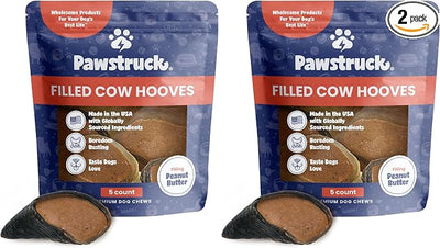 Pawstruck Peanut Butter Filled Cow Hooves for Dogs – Made in USA,Long-Lasting Dental Treats and Chews – Beef Hoof– Packaging May Vary,5 Count (Pack of 2)