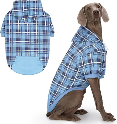 EXPAWLORER Plaid Dog Hoodie - British Style Warm Dog Sweater Shirt with Leash Hole,Pitbull Clothes Outfits,Winter Coat Apparel for All Breeds Puppy Girl Boy-Cat Apparel,Blue Large