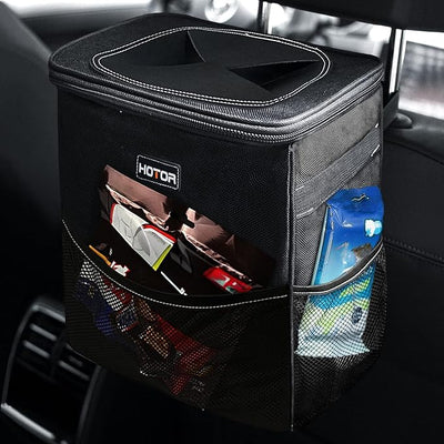 HOTOR 3 Gallons Car Trash Can, Ultra Large Capacity Organizer and Storage with Adjustable Straps & Magnetic Snaps, Waterproof Car Accessory for Interior Car Stuff Storage, Black
