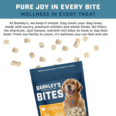 Barkley’s Bag Chicken Bites, Freeze Dried Dog Treats & Food Topper, Made with Chicken and Brown Rice, Small Bite-Sized Pieces for Training Rewards, for All Dog Breeds, Ages & Sizes, 4 Oz Bag (3 Pack)