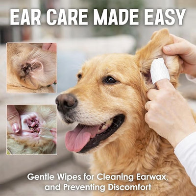 Vila Ear Finger Wipes for Dogs, Suitable for Cats, Pre-Moistened Cotton Sleeve, Grooming Accessory, Gentle Formula for Odor and Wax Management, Travel-Friendly, 50 Pcs. Per Pack